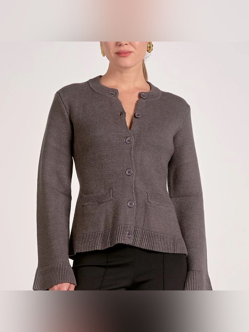 Elan Viscose Blend Knit Flare Sleeves Sweater Cardigan Size S